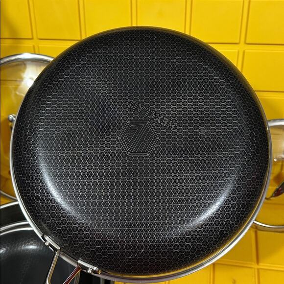 HEXCLAD 7-Piece Nonstick Stainless Steel Frying Pan Set 8 10 12- Lids Wok $600 - Picture 6 of 10